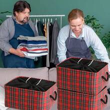 Red Plaid Foldable Storage Basket With Handles - Square Fabric Organizer For Toys, Closets & Home (European & American Style)