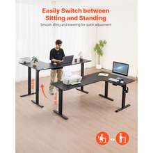L Shaped Desk, Electric Adjustable Height Corner Gaming Desk With Dual Hooks, Heavy Duty Carbon Steel L-Shaped Computer Table With Power Outlets For Home And Office, Easy To Assemble, Black