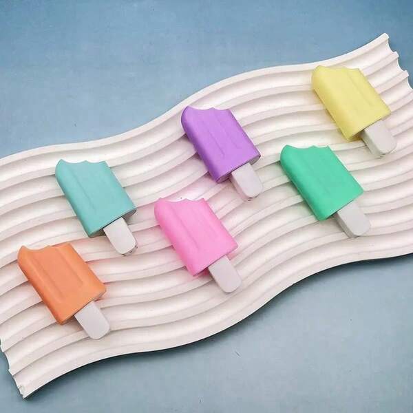 6 pièces/set Mini stylos surligneurs fluorescents en forme de glace, couleurs vibrantes, convient pour le journal, les notes et le dessin. Fournitures scolaires, papeterie d'apprentissage, cadeau idéal