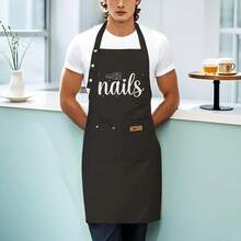 Nail Artist Manicure Pedicure Apron With Nail Polish Design - Adjustable Water & Polyester Apron For Nail Technicians, Salon & Spa Use, 2 Pockets, Workwear (Black With White Lettering) - màu đen - Xem 4