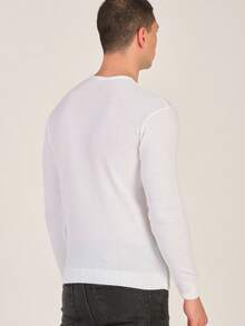 Men's V-Neck Jacquard Sweater Regular Fit - White - View 4