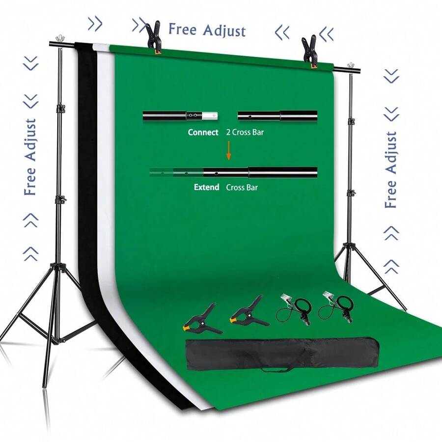 Kit de soporte de fondo de fotografía SH con sistema de soporte ajustable, fondos para estudio fotográfico, marco de pantalla verde Chromakey - Estirable 3 colores - Ver 1