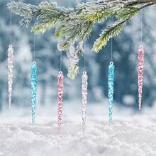 12pcs Transparent Acrylic Icicle Hanging Ornaments, Christmas Tree Decorations, Wedding Party Holiday Decor