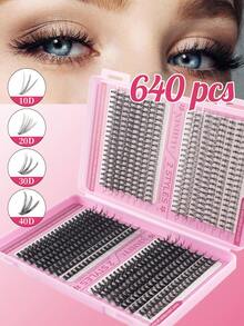 640pcs/Set Large Capacity D-Curl Eyelashes, Large Capacity Eyelash Book, Eyelash Extension Kit (10D+20D+30D+40D+50D+60D+80D/50D+60D+80D+100D), Natural Eye Makeup, 10-16pcs Mixed Waterproof Faux Mink Hair False Eyelashes, 3D Individual Lashes Set, Portable And Reusable, Suitable For Daily Outings, Vacations, Daily Makeup, Cosplay, Full Makeup And Daily Wear - DD - 查看 2