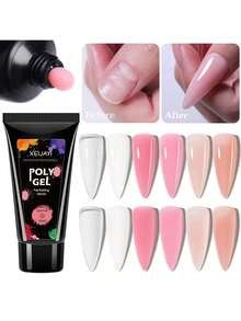 XEIJAYI 6支装15毫升美甲延长胶水晶延长胶多用途凝胶美甲贴片和美妆艺术裸色透明延长胶美甲增强胶用于美甲DIY延长胶强化指甲初学者DIY美甲美甲打造更长更强韧的指甲 - 彩色 - 查看 9