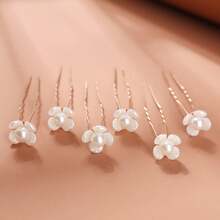 6pcs Bride Hair Pins Hair Clips Faux Pearl Korean Style Updo Hair Forks U-Shaped Hair Clips Small Hairpins Bridal Hair Accessories Valentines,Wedding Hair Accessories - 4 Petals - View 5