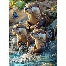 5D DIY Diamond Painting Kit - Three Otter Animals Theme, Round Acrylic Diamonds, Frameless Wall Art, Suitable For Adult Home Decor Crafts And Christmas/New Year Holiday Gifts