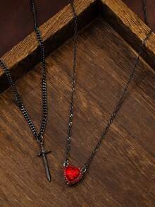 心与剑项链独特情侣项链银色镀金项链情侣首饰圣诞节和情人节礼物 - 心形劍項鍊 - 查看 11