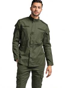 A Solid Color Spring And Autumn Outdoor Outfit, Consisting Of 2pcs, Featuring Multiple Pockets And Durable Multifunctional Design For Men, Equipped With, A Popular Choice Among The Masses. - màu xanh lá - Xem 6