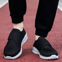 男士肿胀脚休闲鞋，宽幅钩环网眼透气无束缚舒适易穿脱糖尿病鞋，轻便柔软有弹性，四季皆宜 - 黑色 - 查看 2