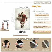 1 szt., płótno ścienne, dekoracje świąteczne, oprawione ozdoby świąteczne, śnieżny zimowy krajobraz, Święty Mikołaj, wystrój świąteczny w stylu rustykalnym, wystrój bożonarodzeniowy w stylu vintage, bałwan, choinka, pociąg świąteczny, dekoracja pokoju bożonarodzeniowego, wystrój salonu