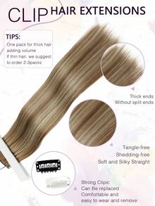 Clip In Hair Extensions 6PCS Straight 20" Hair Extensions For Women,Heat Resistant Synthetic Hairpiece For Women Daily - Multicolor - View 4