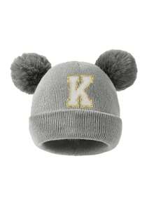 1 件刺绣个性化婴儿针织帽幼儿儿童 26 个字母无檐小便帽工艺女婴骷髅帽适合婴幼儿女孩日常佩戴 0-3 岁