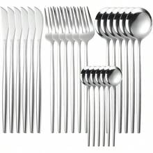 LSXD Juego de Cubiertos de 24 Piezas, Cubiertos de Acero Inoxidable, Servicio de Utensilios para 6, Juego de Cubiertos Pulidos con Espejo, Cuchillo, Tenedor, Cuchara, Apto para Lavavajillas (Oro) - pago - Ver 12