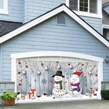 1 pièce Bannière de porte de garage de décoration de Noël - Fond d'écran de bonhomme de neige d'hiver enneigé et flocon de neige cadeau pour décoration intérieure et extérieure de la maison, du jardin, fournitures de fête