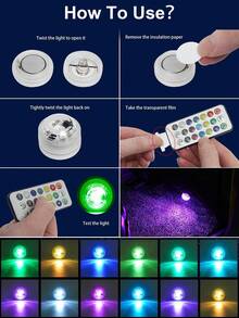EIGIIS 2/4/6个迷你LED装饰车灯，13种RGB彩色氛围灯，带遥控器，便携式车内LED夜灯，适用于多种装饰用途，例如家居、汽车、摩托车、卡车、万圣节中心装饰品 - 查看 5