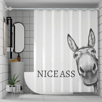 1pc Simple Shower Curtain, Modern Style, Funny Donkey Bathroom Decoration, Shower Curtain, Bathroom Decoration Products, Partitions
