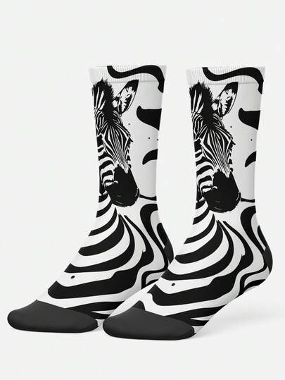 时尚3D印花男士袜子 - 街头风袜子，猫咪、山羊、斑马纹、动物图案，满版印花，色彩鲜艳，趣味耐穿，情侣袜，嘻哈时尚袜，适合日常、假日、派对穿着，也是很棒的礼物。