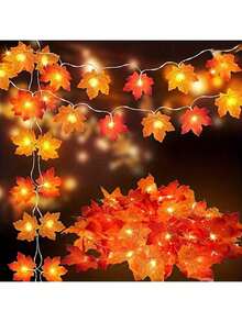 秋季枫叶串灯，逼真的枫叶搭配暖白灯泡，适合万圣节、圣诞节、感恩节、母亲节和婚礼等室内/室外装饰，秋季家居装饰，万圣节装饰，圣诞节装饰，家居圣诞礼物，圣诞装饰品 - 彩色 - 查看 2