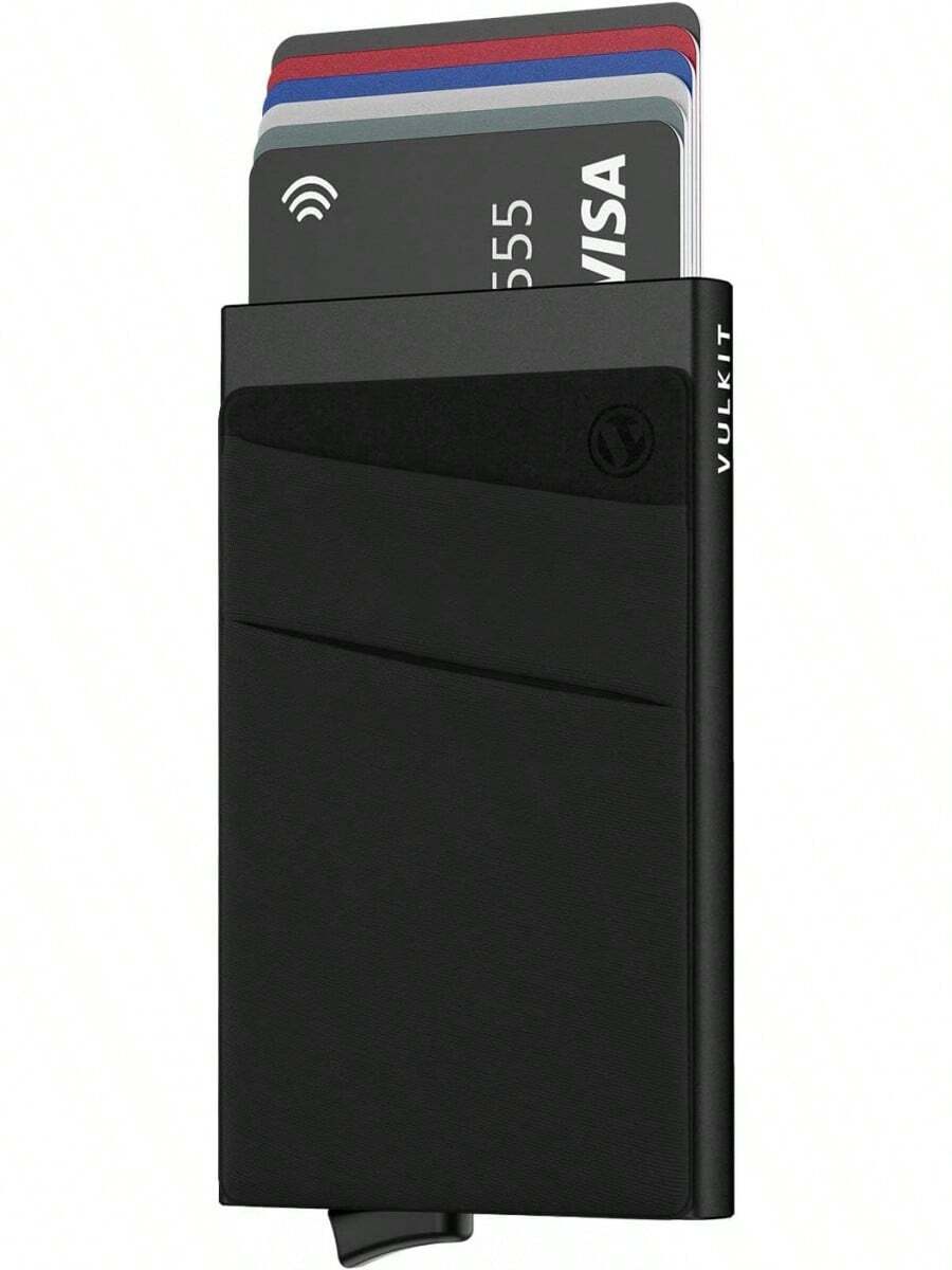 Tarjetero VULKIT con bolsillo para dinero, billetera emergente, bloqueo RFID, estuche delgado de metal para tarjetas bancarias, con capacidad para 5 tarjetas y billetes - VC104 Vino - Ver 1