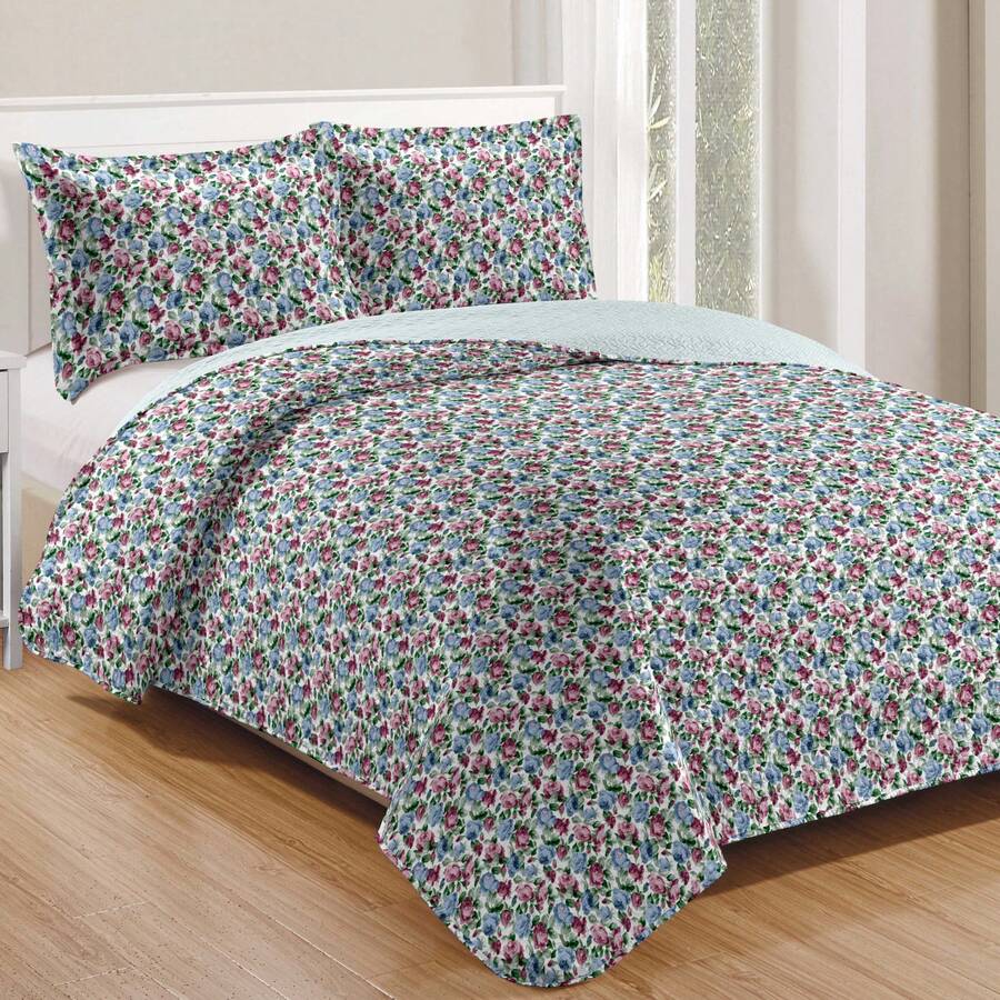 3-Piece Printed Double-Sided Bedspread Kit - Print 10 - View 1