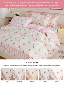 HONEYMOON 2/3pcs Bowknot Print Ruffle Duvet Cover Set (2pcs = 1 Duvet Cover + 1 Pillowcase; 3pcs = 1 Duvet Cover + 2 Pillowcases) - 100% Polyester Fabric, INS Style Print, Soft And Breathable, Wrinkle-Resistant, Machine Washable, Pillowcases Do Not Include Pillow Inserts (No Duvet) - T F Q K Sizes Suitable For Home And School Dorms, Back To School Essential, Oeko-Tex Certified - Multicolor - View 11