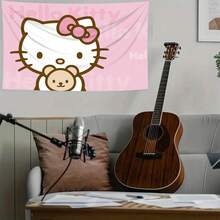 1 PIEZA Tapiz con tema de dibujos animados de Holle Kitty Sanrio con amor - Tapiz grande para decoración de pared - Ejemplo de varios tamaños - Decoración de pared - Decoración del hogar Sanrio - Multicolor - Ver 5