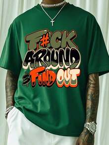 "F@K AROUND & FIND OUT" Graphic T-Shirt - 180g Heavy Cotton Crew Neck T-Shirt With Bold Orange And Green Graffiti Print, Breathable Short Sleeve Shirt For Summer, Casual Streetwear And Outdoor Activities, Everyday Wear Shirt Street Fashion Comfortable Fit, Everyday Wear, Match With Shorts, Outdoor Sports, Golf, Fishing Activities, Sports Shirt, Great Gift, Graphic T-Shirt, T-Shirt-White And Navy Off-The-Shoulder Cropped Top - màu xanh lá - Xem 6