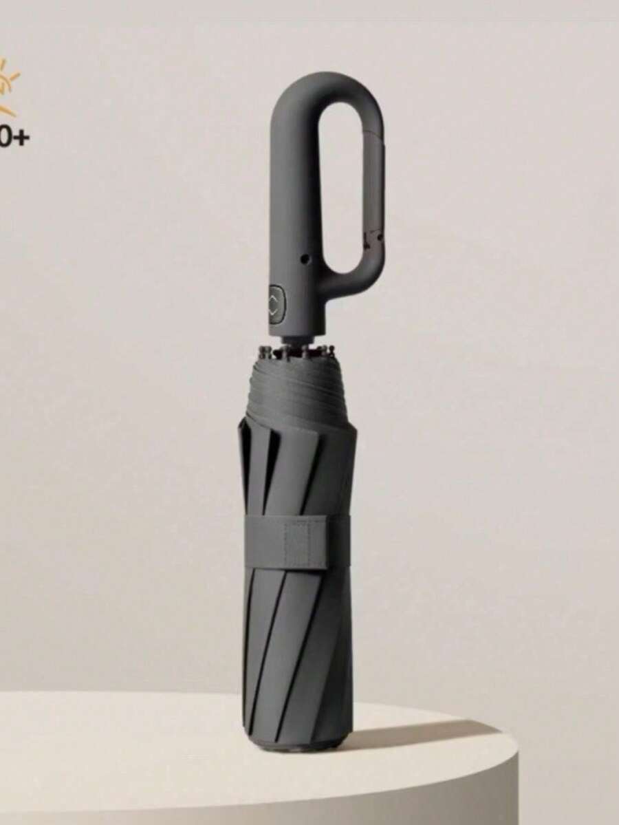 Automatic Folding Umbrella With UPF 50+ Sun Protection - Buckle Ring And Portable For Travel - Black - View 1