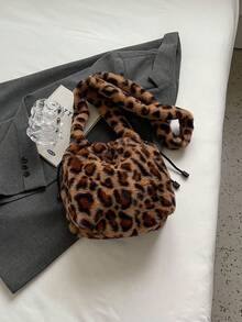 TIANDINGYU Women's Plush Shoulder Bag, Fashion Drawstring Crossbody Bag, Casual Street Style Ladies' Shoulder Bag, Minimalist Work Commute Handbag