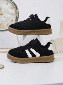 1 Pair Unisex Infant/Toddler PU Hook And Loop Design Classic Sports Sneakers, Suitable For All Seasons