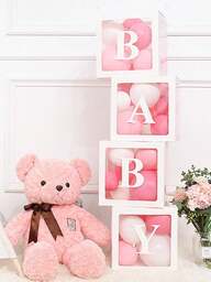 Set de 8 cajas de 27cm con letras para baby shower, caja de regalo con globo transparente para fiesta de revelación de género, decoraciones de baby shower para niños o niñas, caja de regalo para decoración de fiesta de recién nacido niño/niña, caja de globo para decoración de fiesta de baby shower, perfecto para fiesta de cumpleaños, baby shower, fiesta de revelación de género, accesorios de fotografía de baby shower, regalo de baby shower, globos no incluidos