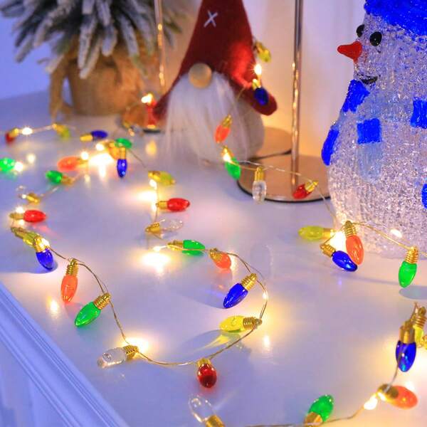 1pc LED Vibrant Small Blubs String Lights, Mini Colorful Beads Fairy Light, Multicolor Wreath Garland Decor, For Home, Living Room, Tree, Wedding, Birthday, Party, Valentine's Day, Easter, Christmas, Halloween-Powered By Battery(No Battery Included)