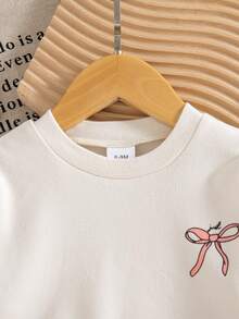 秋冬女宝宝可爱美式学院风休闲粉色蝴蝶印花上衣和粉色百褶裙套装 - 粉色 - 查看 7