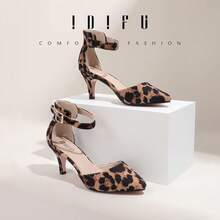 Women's IN3 D'Orsay Pumps Low Kitten Heels For Women Dress Shoes Pointed Closed Toe Wedding Bride Ankle Strap Dressy Silver Black Nude White Gold Heels For Women-2025 - 豹紋絨面革 - 查看 8