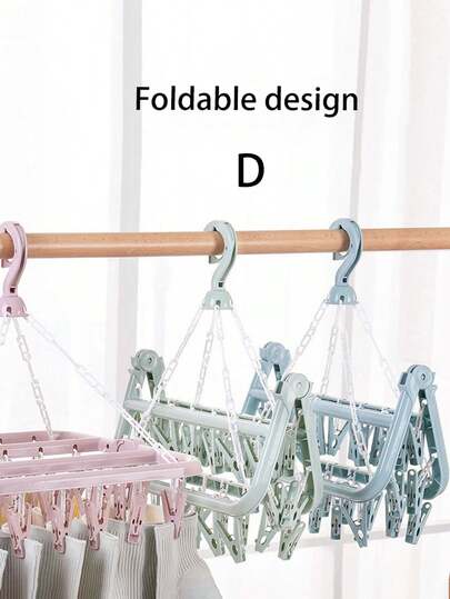 1pc 32-Clip Multifunctional Drying Rack, Foldable Windproof Clothes Hanger With Multiple Clips For Socks And Clothes