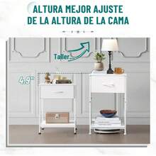 Mesitas de Noche, Mesas Auxiliares, Juego de 2 Mesas Auxiliares con Cajón y Estante, Buros para recamara, Mesa Auxiliar con Cajón de Tela Montaje Fácil Diseño Industrial (Blanco) - 1 - Ver 4