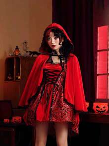 1 chiếc khăn choàng hóa trang Halloween dành cho nữ, áo choàng trùm đầu thêu ren hình cô bé quàng khăn đỏ, tiệc Giáng sinh Carnival, đạo cụ biểu diễn lễ hội - Nhiều màu - Xem 7