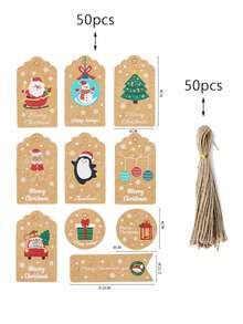 100pcs Christmas Decoration Hang Tags Santa Claus Gift Box Decor Small Cards Bouquet Hang Tags With Strings For Christmas Packaging, DIY Christmas Gifts
