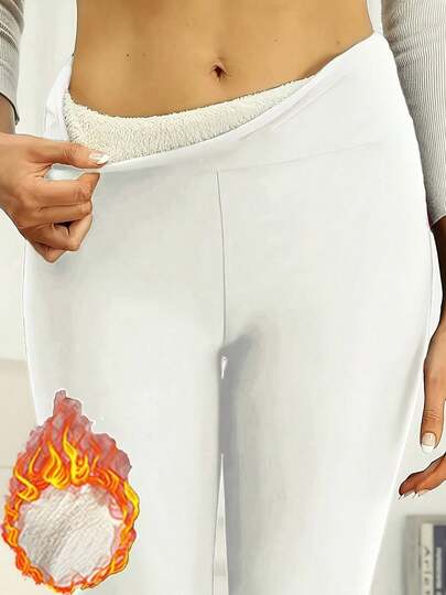 1 pieza Pantalones de mujer de cintura alta y cálidos, pantalones casuales forrados y engrosados para otoño/invierno