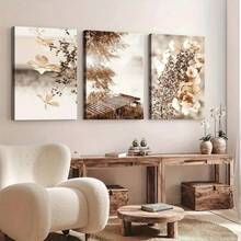 三联帆布墙画套装，现代波西米亚风格湖雾植物帆布画，墙面装饰海报，适用于客厅、卧室、浴室、简约家居办公室，冬季墙面艺术，2D平面设计，完美的房间装饰 - 彩色 - 查看 13