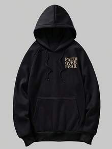 Streetwear Hoodie Print Graphic Sweatshirt-Men's Letter Graphic Hoodies Long Sleeve Faith Over Fear Hoodies Pullover Sweatshirt StreetwearBack To School Hoodie Teen, A Great Gift For Your Boyfriend - 黑色 - 查看 3