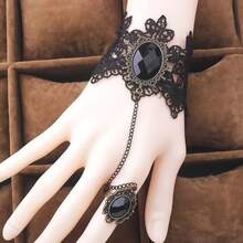 1 Piece, Dark Style Niche Design, Lace Rose, Finger Bracelet, Retro Gothic Lolita Flower Bracelet, - 黑色 - 查看 4