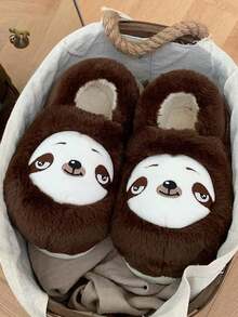 Women's Cute Sloth Design Indoor Slippers, Warm Thick Sole Non-Slip House Slippers For Winter - Chocolate Brown - View 3