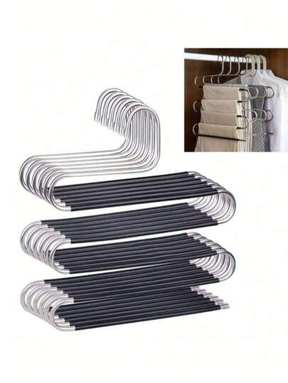 3 Stück S-förmige Edelstahl Kleiderbügel - rutschfest und platzsparend für Hosen, Jeans und Schals, Kleiderschrank Aufbewahrung und Organisationslösung, Zuhause Aufbewahrung Muss-haben