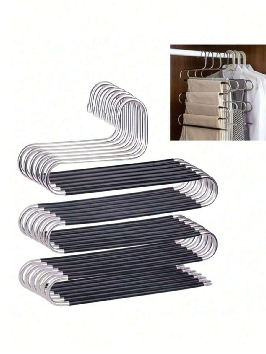 3 Móc treo quần áo hình chữ S bằng thép không gỉ - Chống trượt và tiết kiệm không gian, sắp xếp quần, quần jean và khăn quàng cổ, Giải pháp lưu trữ và sắp xếp tủ quần áo, Vật dụng lưu trữ không thể thiếu trong gia đình