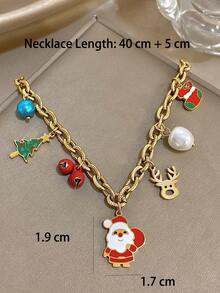 1 Pc Santa Claus Charm Necklace For Women Cute Pendant Stainless Steel Chain Necklace Daily Party Jewelry Christmas Gifts