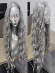 websterwigs Tóc giả dài 13x4 gợn sóng màu đen, vàng bạch kim, xám tro, phía trước ren, tóc giả tổng hợp phía trước ren, đường chân tóc được nhổ sẵn, tóc sợi chịu nhiệt, tóc giả thẳng mượt, dành cho nữ, hóa trang, tiệc tùng, sử dụng hàng ngày - Nhiều màu - Xem 3