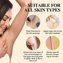 Sugar Wax Hair Removal Set (Five Hair Removal Papers + Three Sticks), No Required, Gentle And Painless Hair Removal, Suitable For All Body, Containing Honey, Maltose, Mild Formula, Alcohol-Free, Non-Irritating To The Light Beige