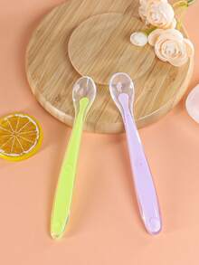 KUNT 1/2pcs Colorful Baby Smiling Face Silicone Feeding Spoon, Soft Tip Training Spoon With Long Handle - Multicolor - View 24